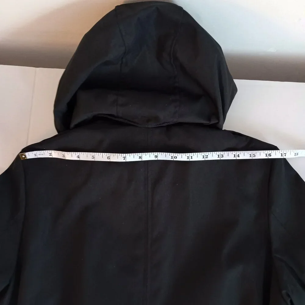 Createmo.us Black Trench Coat Double-Breasted Belted Coat Women’s Size Large L - Picture 9 of 16